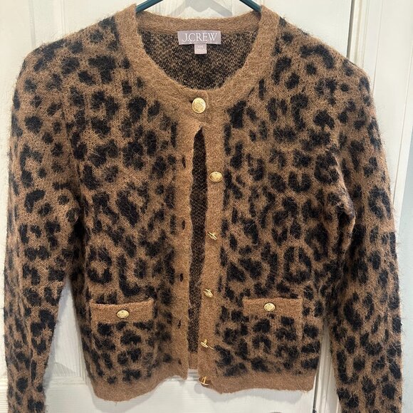J. Crew Brushed Sweater Lady Jacket in leopard print, size XXS - Picture 2 of 3